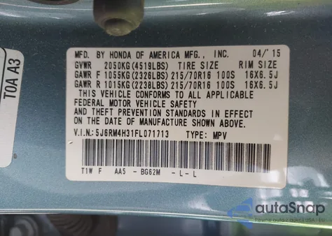 2015 Honda Cr-V Lx z USA, uszkodzony, nr VIN 5J6RM4H31FL071713
